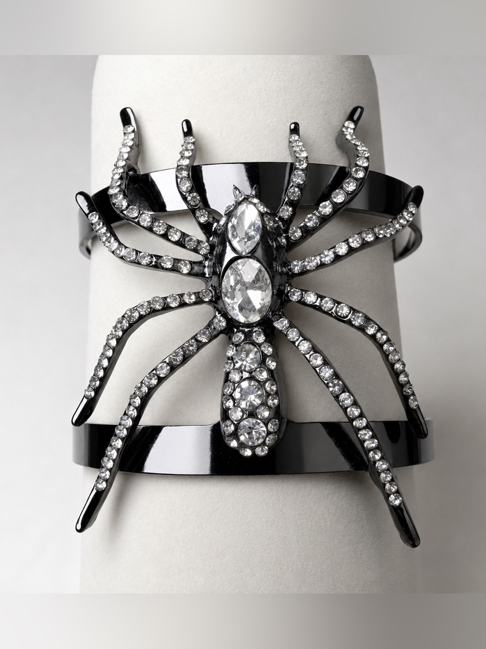 Natasha Rhinestone Spider Cuff Bracelet Black Hematite Halloween Gothic EUC